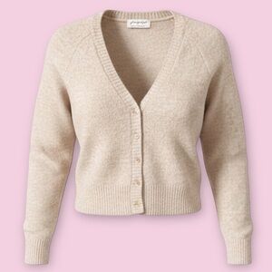 🎀FREE PEOPLE🎀Cropped Cardigan🎀Soft Knit Beige🎀V-Neck Button Front🎀 Small🎀NWT🎀